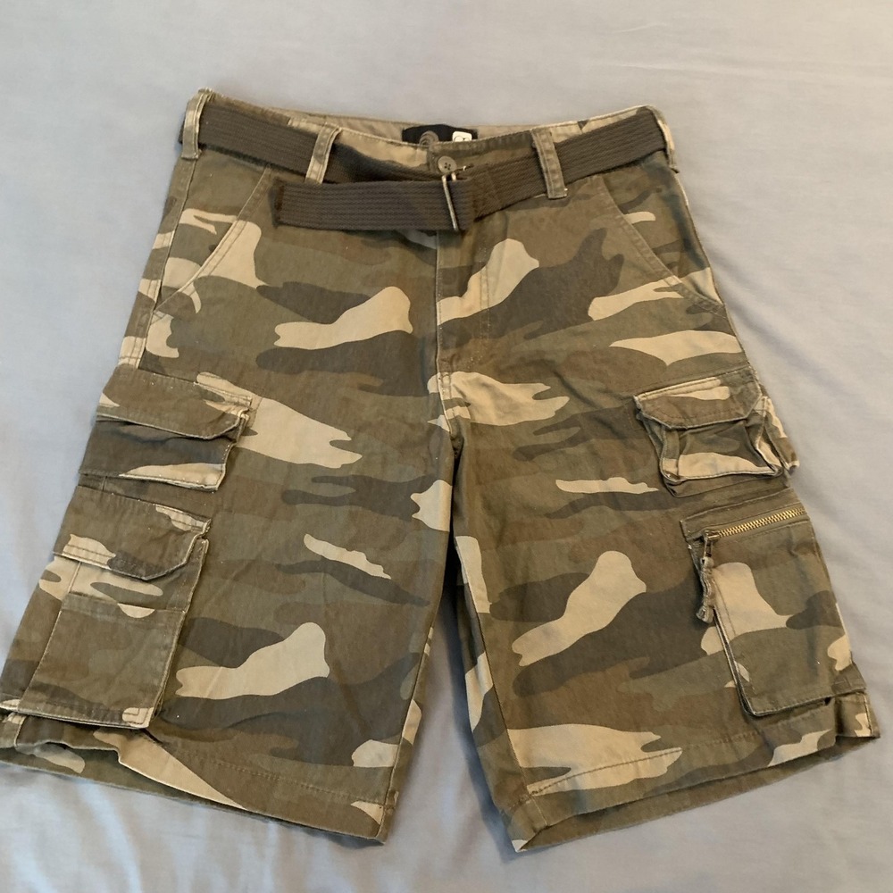 Op Cargo Shorts Mens 32 Green Camo Belted Cotton Relaxed Fit‎ Utility Pockets